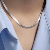 S925 Silver Flat Snake Chain Necklace Stackable Neck Jewelry