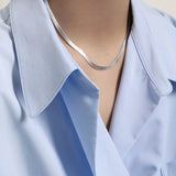 S925 Silver Flat Snake Chain Necklace Stackable Neck Jewelry