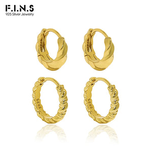 F.I.N.S Geometric Small Circular Twist Silver Hoop Earrings