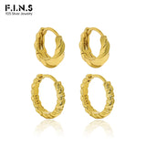 F.I.N.S Geometric Small Circular Twist Silver Hoop Earrings