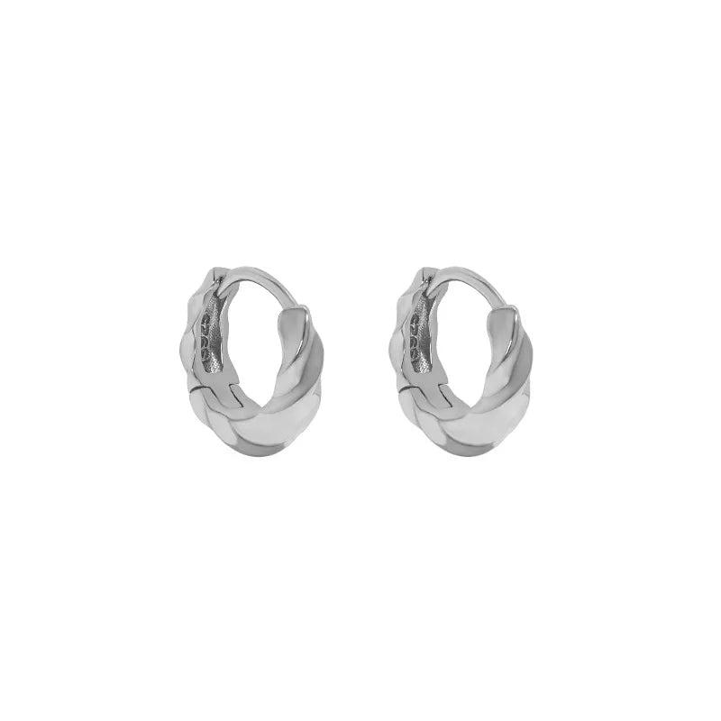 F.I.N.S Geometric Small Circular Twist Silver Hoop Earrings