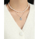 Geometric Texture S925 Silver Necklace Square Pendants