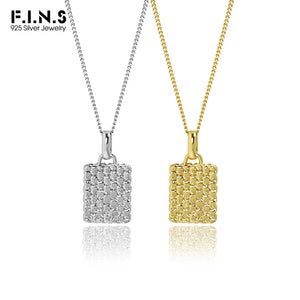 Geometric Texture S925 Silver Necklace Square Pendants