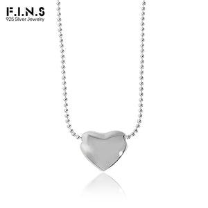 F.I.N.S Heart-Shaped 100% S925 Silver Necklace Love Heart Pendant Chain Jewelry