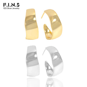 Irregular Arc S925 Silver Hoop Earrings Smooth C-Shape Piercing Jewelry