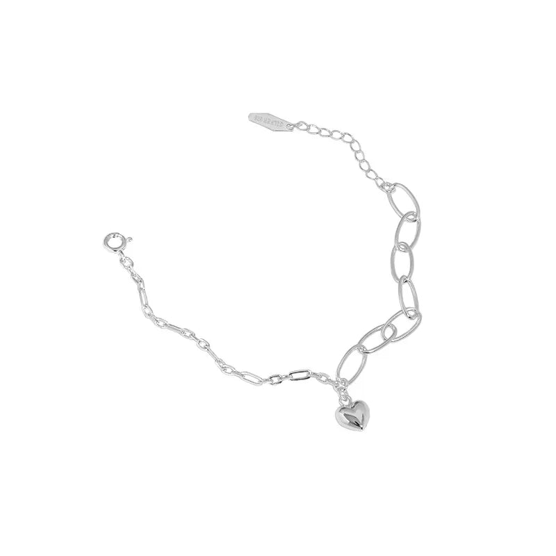 Minimalist Love Heart 925 Silver Bracelet Charm Fine Jewelry