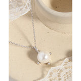 F.I.N.S S925 Silver Pearl Bead Pendant Necklace Wedding Jewelry