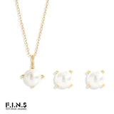 F.I.N.S S925 Silver Pearl Bead Pendant Necklace Wedding Jewelry