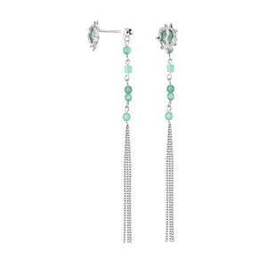 F.I.N.S Green Aventurine Jade Tassel Chain Earrings 100% S925 Sterling Silver