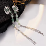 F.I.N.S Green Aventurine Jade Tassel Chain Earrings 100% S925 Sterling Silver