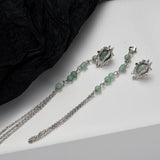 F.I.N.S Green Aventurine Jade Tassel Chain Earrings 100% S925 Sterling Silver