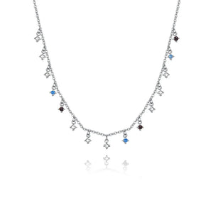 925 Sterling Silver Colored CZ Small Round Zircon Necklace