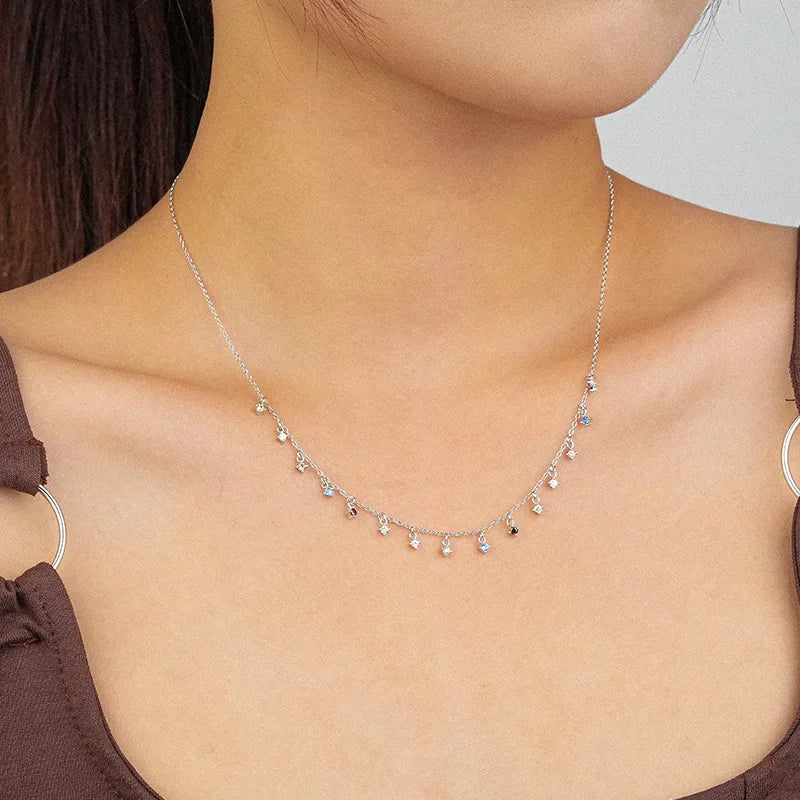 925 Sterling Silver Colored CZ Small Round Zircon Necklace