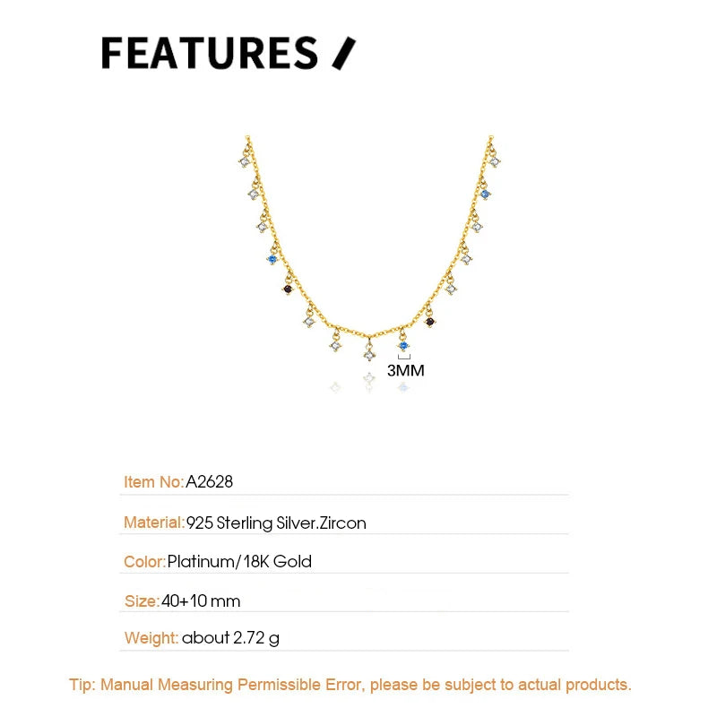 925 Sterling Silver Colored CZ Small Round Zircon Necklace