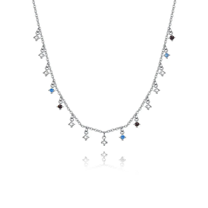 925 Sterling Silver Colored CZ Small Round Zircon Necklace