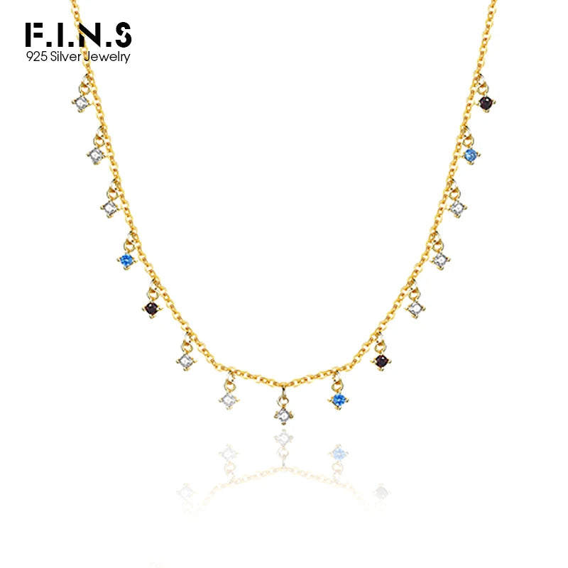 925 Sterling Silver Colored CZ Small Round Zircon Necklace