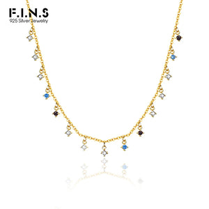925 Sterling Silver Colored CZ Small Round Zircon Necklace
