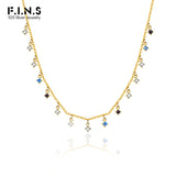 925 Sterling Silver Colored CZ Small Round Zircon Necklace