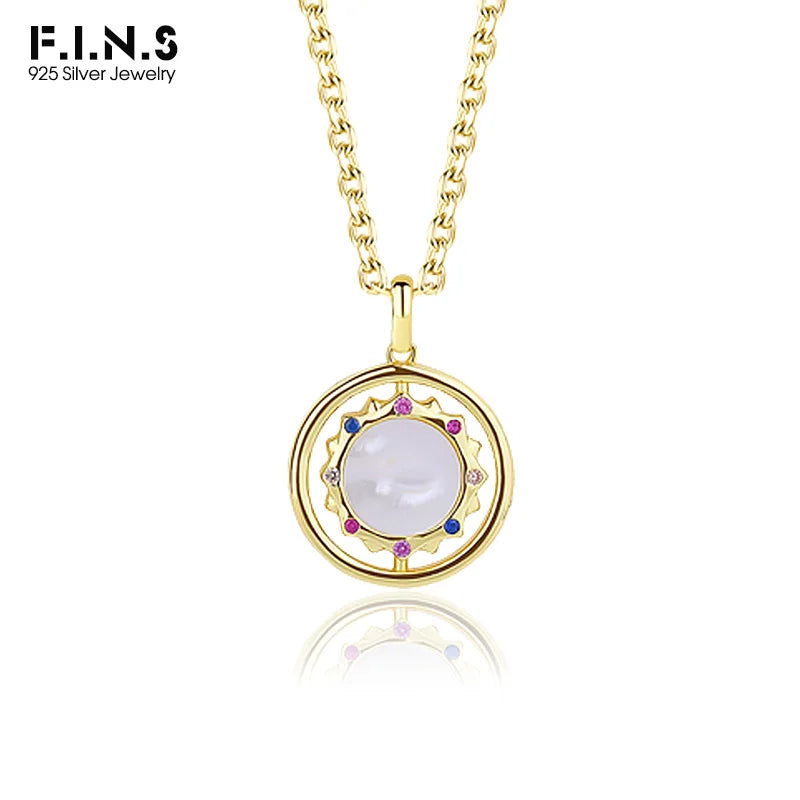 F.I.N.S 925 Silver Sun Necklace Shell Pendant Chain Jewelry