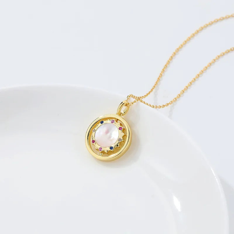 F.I.N.S 925 Silver Sun Necklace Shell Pendant Chain Jewelry