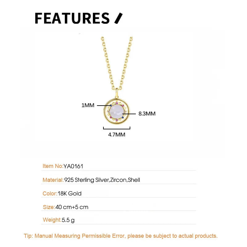 F.I.N.S 925 Silver Sun Necklace Shell Pendant Chain Jewelry