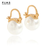 F.I.N.S 925 Silver Round Bead Pearl Hoops Earrings