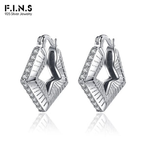 F.I.N.S 925 Silver Pentagram Hoop Earrings CZ Punk Rock Piercing
