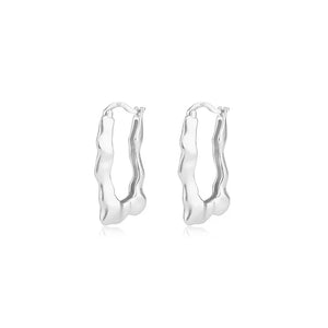 925 Sterling Silver Hoop Earrings Matte Irregular Water Ripple Ear Buckle