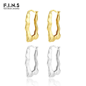 925 Sterling Silver Hoop Earrings Matte Irregular Water Ripple Ear Buckle