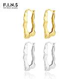925 Sterling Silver Hoop Earrings Matte Irregular Water Ripple Ear Buckle