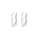 925 Sterling Silver Hoop Earrings Matte Irregular Water Ripple Ear Buckle