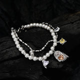 F.I.N.S Halloween Ghost Silver Bracelet Zircon Pearl Charms Jewelry