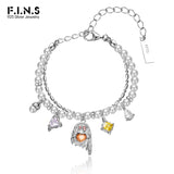F.I.N.S Halloween Ghost Silver Bracelet Zircon Pearl Charms Jewelry