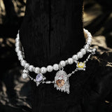 F.I.N.S Halloween Ghost Silver Bracelet Zircon Pearl Charms Jewelry