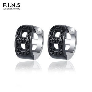 F.I.N.S S925 Silver Relief Hollowed Geometric Hoop Earrings