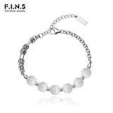Opal Stone S925 Silver Bracelet Texture Chain Fine Jewelry