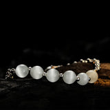 Opal Stone S925 Silver Bracelet Texture Chain Fine Jewelry