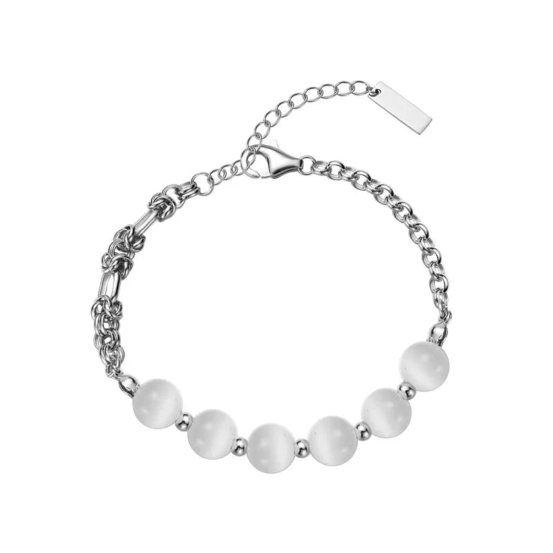 Opal Stone S925 Silver Bracelet Texture Chain Fine Jewelry
