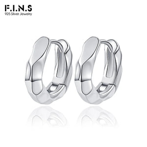 F.I.N.S Irregular Round 100% S925 Sterling Silver Hoop Earrings