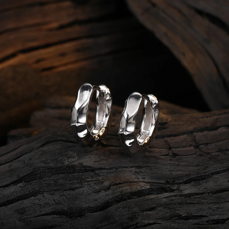 F.I.N.S Irregular Round 100% S925 Sterling Silver Hoop Earrings