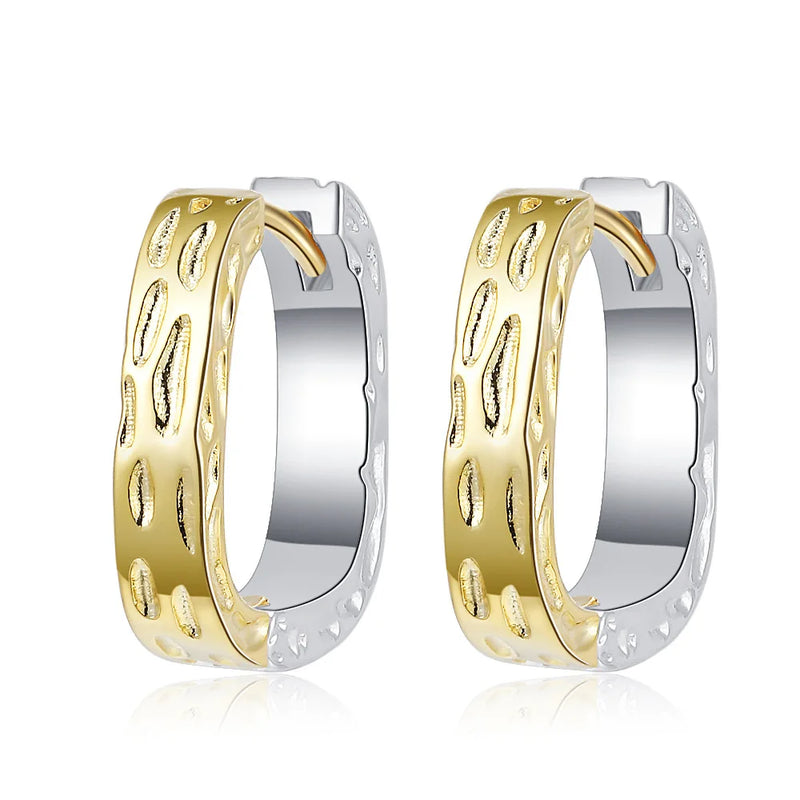 Square S925 Sterling Silver Contrast Hoop Earrings Geometric Ear Buckle