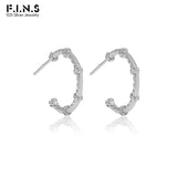 Minimalistic C-Shape S925 Silver Zircon Hoop Earrings