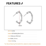 Minimalistic C-Shape S925 Silver Zircon Hoop Earrings
