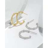 Minimalistic C-Shape S925 Silver Zircon Hoop Earrings