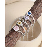Geometric Colored Zircon Pure S925 Sterling Silver Adjustable Bead Ring