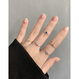 Geometric Colored Zircon Pure S925 Sterling Silver Adjustable Bead Ring