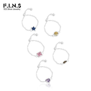 Geometric Colored Zircon Pure S925 Sterling Silver Adjustable Bead Ring