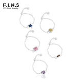 Geometric Colored Zircon Pure S925 Sterling Silver Adjustable Bead Ring
