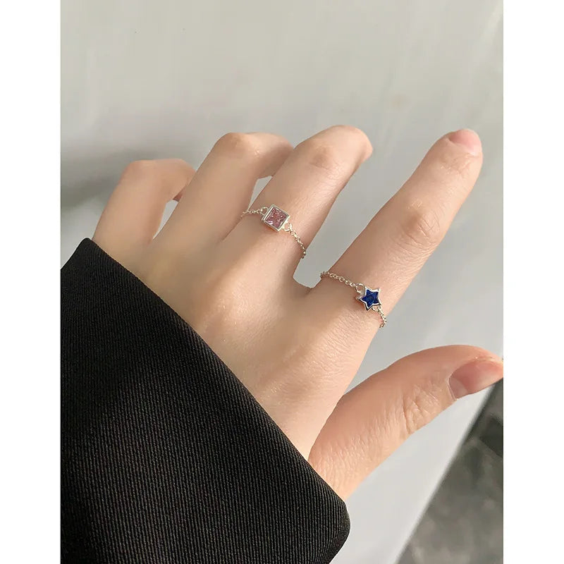 Geometric Colored Zircon Pure S925 Sterling Silver Adjustable Bead Ring
