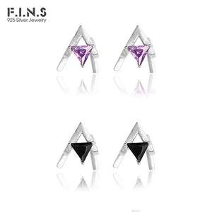 Geometric Triangle Purple Zircon S925 Silver Stud Earrings